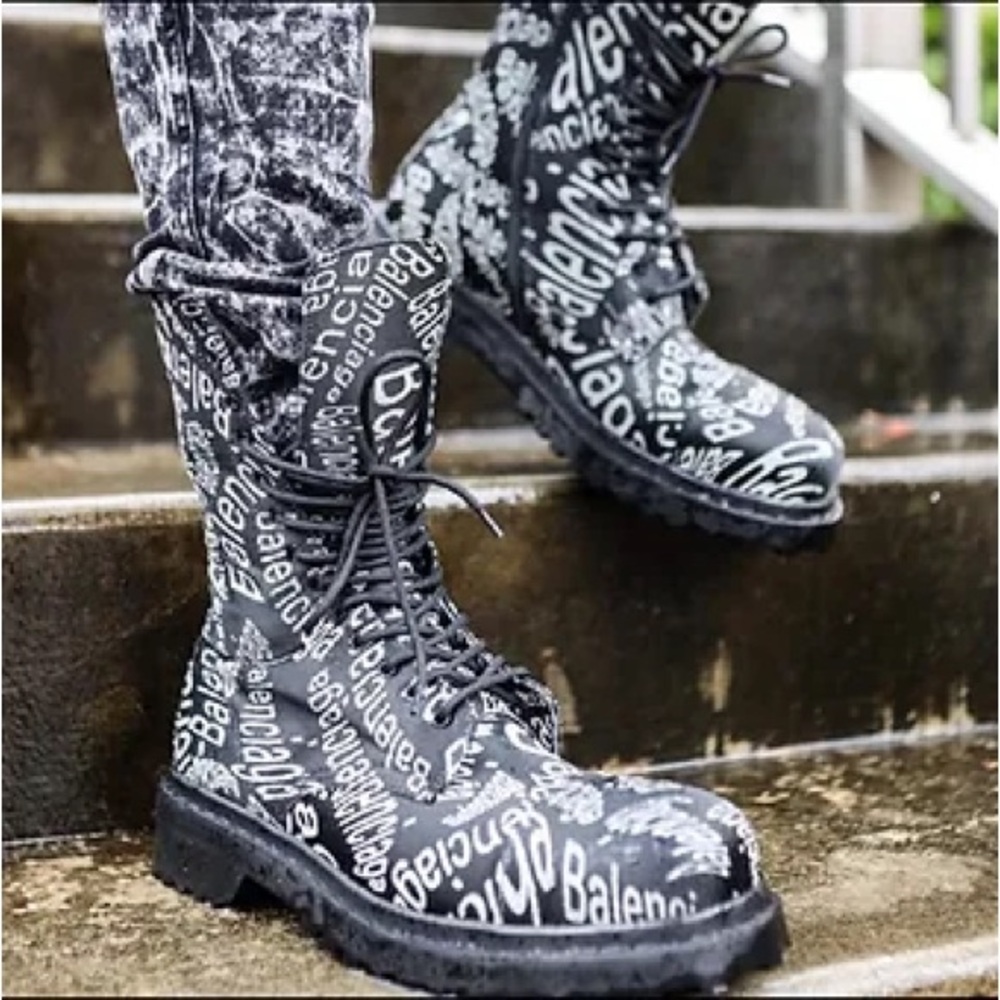 Balenciaga Printed Combat Boots - Picture 5 of 5